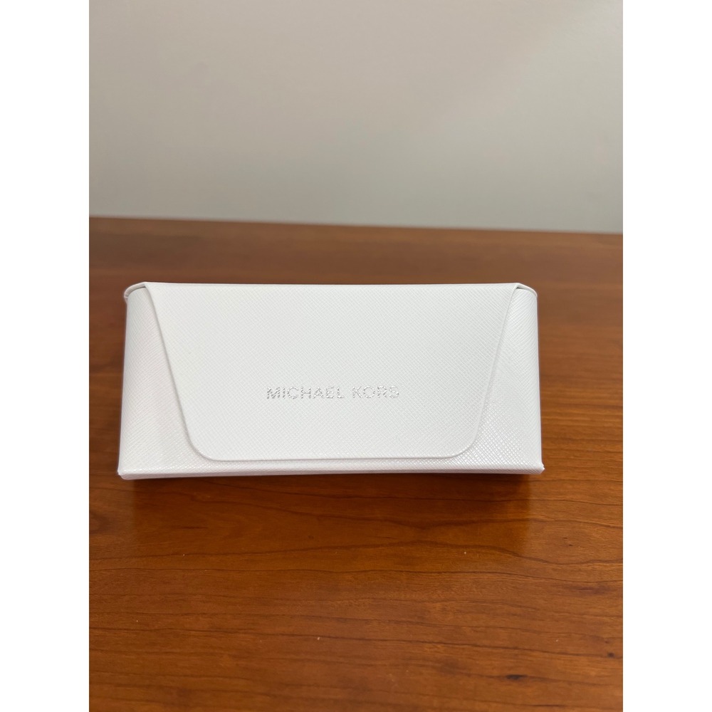 Michael Kors White Saffiano Leather Sunglass Case Hard Shell Snap‎ Closure Logo